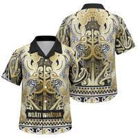 Aotearoa Iwi Ngati Whatua Family Matching Off Shoulder Short Dress and Hawaiian Shirt Maori Wharenui House Tribal Pattern LT9 Son's Shirt Gold - Polynesian Pride