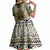 Aotearoa Iwi Ngati Whatua Kid Short Sleeve Dress Maori Wharenui House Tribal Pattern LT9 - Polynesian Pride