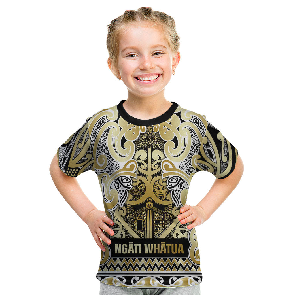 Aotearoa Iwi Ngati Whatua Kid T Shirt Maori Wharenui House Tribal Pattern LT9 Gold - Polynesian Pride