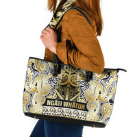 Aotearoa Iwi Ngati Whatua Leather Tote Bag Maori Wharenui House Tribal Pattern LT9 Gold - Polynesian Pride