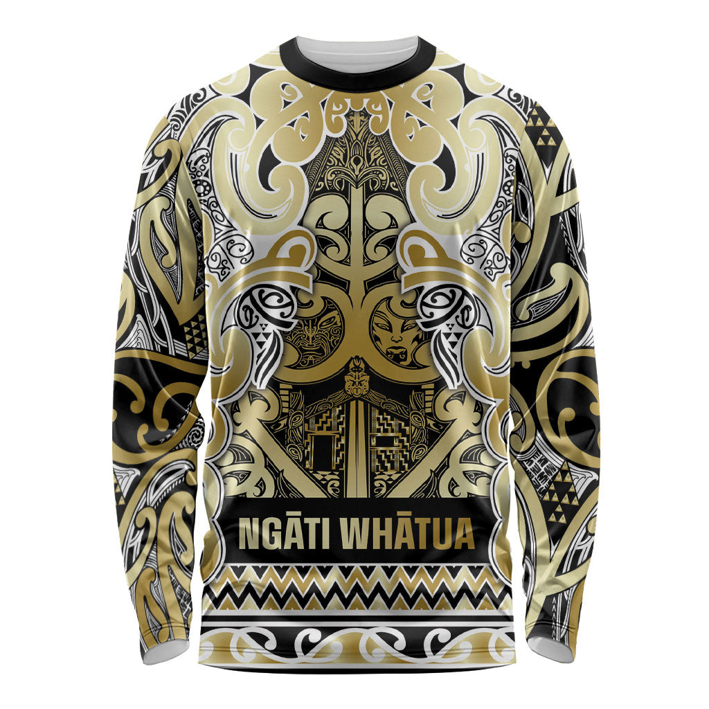 Aotearoa Iwi Ngati Whatua Long Sleeve Shirt Maori Wharenui House Tribal Pattern LT9 Unisex Gold - Polynesian Pride