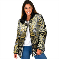 Aotearoa Iwi Ngati Whatua Padded Jacket Maori Wharenui House Tribal Pattern LT9 Women Gold - Polynesian Pride