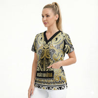Aotearoa Iwi Ngati Whatua Scrub Top Maori Wharenui House Tribal Pattern LT9 - Polynesian Pride