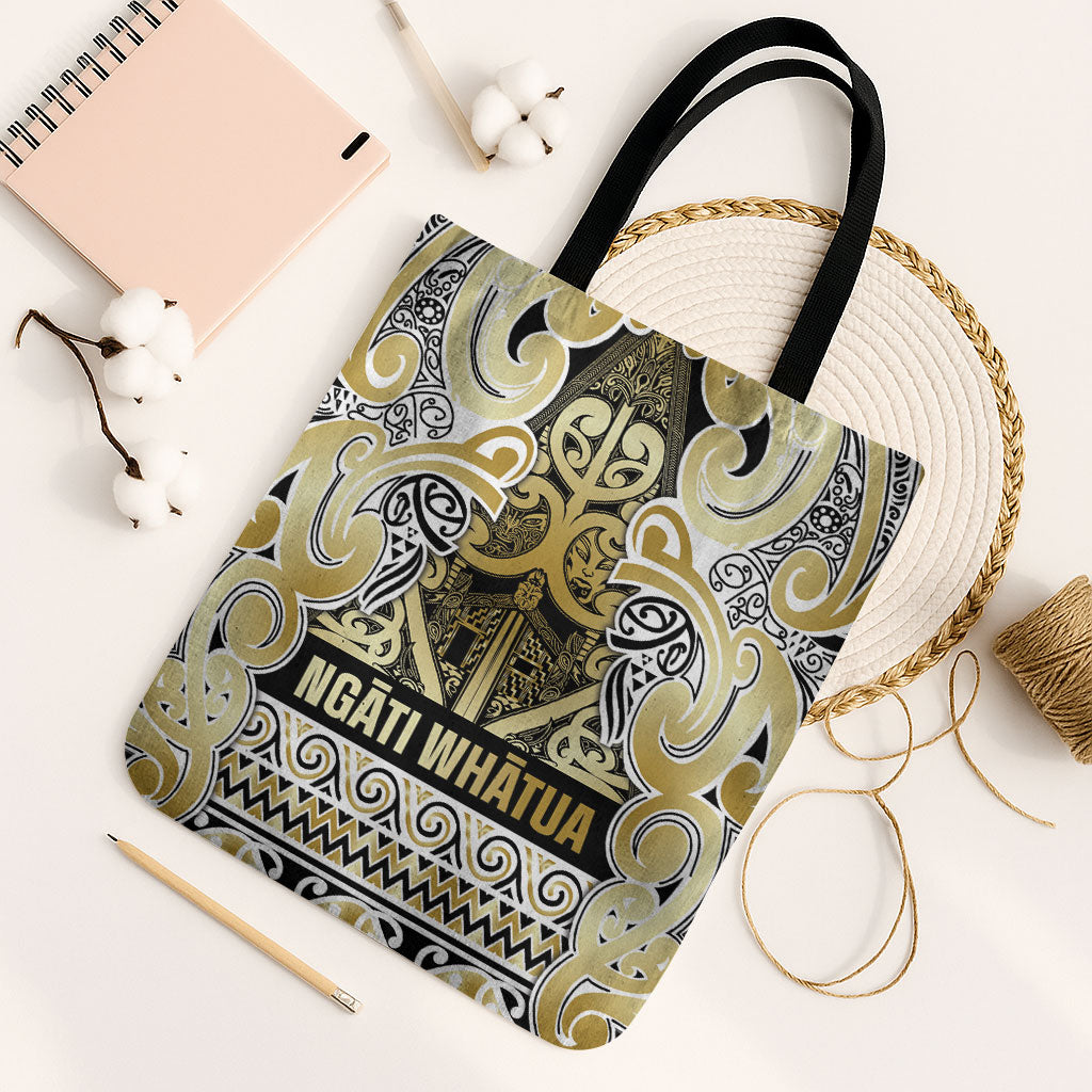 Aotearoa Iwi Ngati Whatua Tote Bag Maori Wharenui House Tribal Pattern LT9 Black Strap One Size Gold - Polynesian Pride