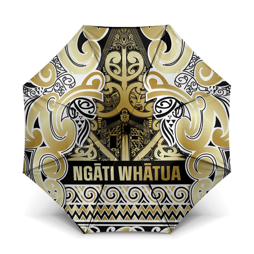 Aotearoa Iwi Ngati Whatua Umbrella Maori Wharenui House Tribal Pattern LT9 One Size Folded 11.42 inch Opened Diameter 37.4 inch Gold - Polynesian Pride