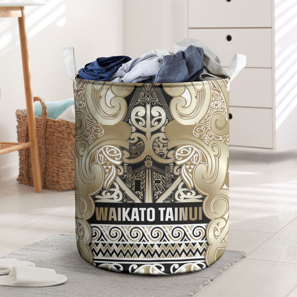 Aotearoa Iwi Waikato Tainui Laundry Basket Maori Wharenui House Tribal Pattern LT9 Light Gold - Polynesian Pride