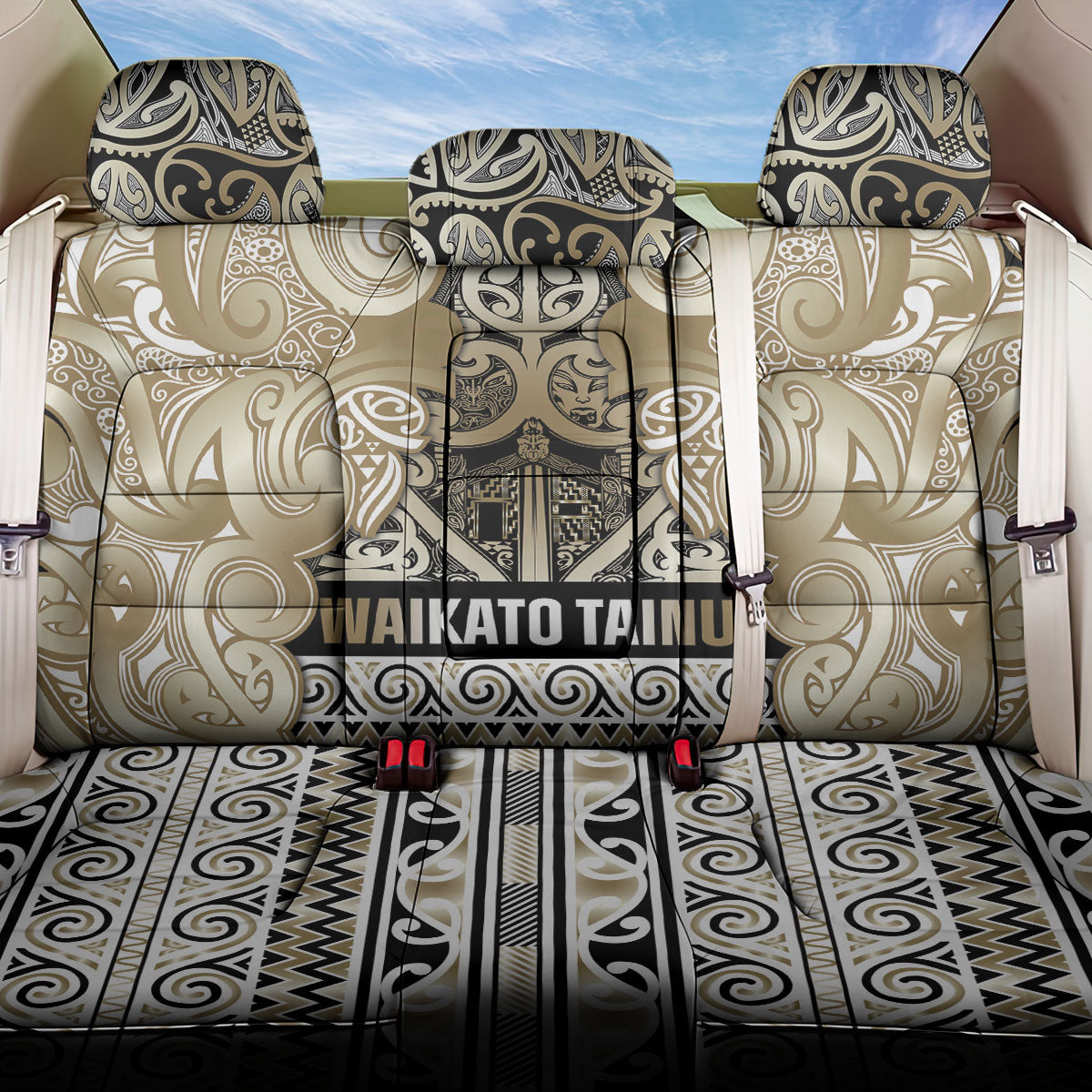 Aotearoa Iwi Waikato Tainui Back Car Seat Cover Maori Wharenui House Tribal Pattern LT9 One Size Light Gold - Polynesian Pride