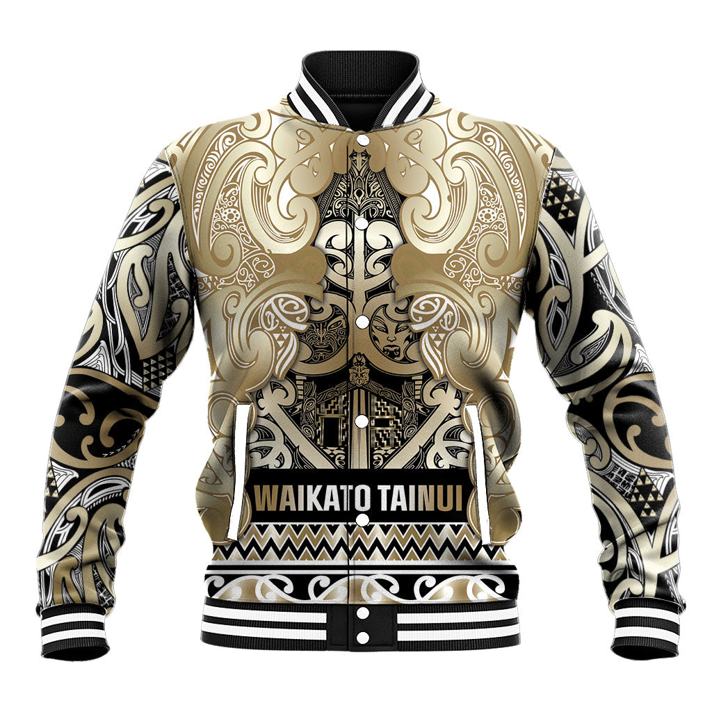 Aotearoa Iwi Waikato Tainui Baseball Jacket Maori Wharenui House Tribal Pattern LT9 Unisex Light Gold - Polynesian Pride