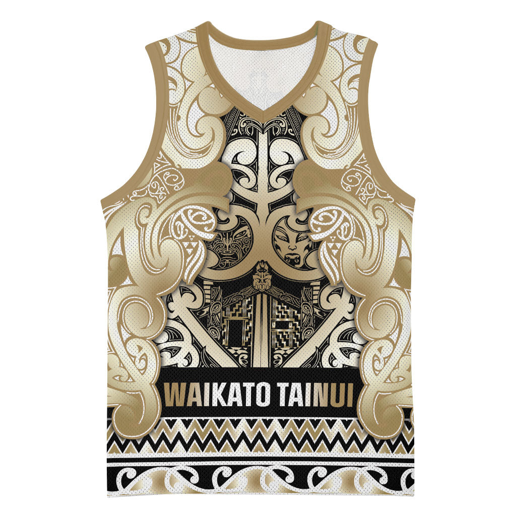 Aotearoa Iwi Waikato Tainui Basketball Jersey Maori Wharenui House Tribal Pattern LT9 Unisex Light Gold - Polynesian Pride