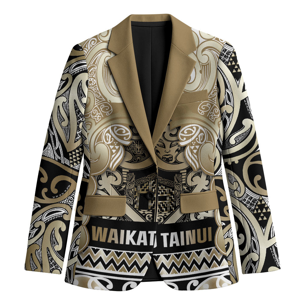 Aotearoa Iwi Waikato Tainui Blazer Maori Wharenui House Tribal Pattern LT9 Unisex Light Gold - Polynesian Pride