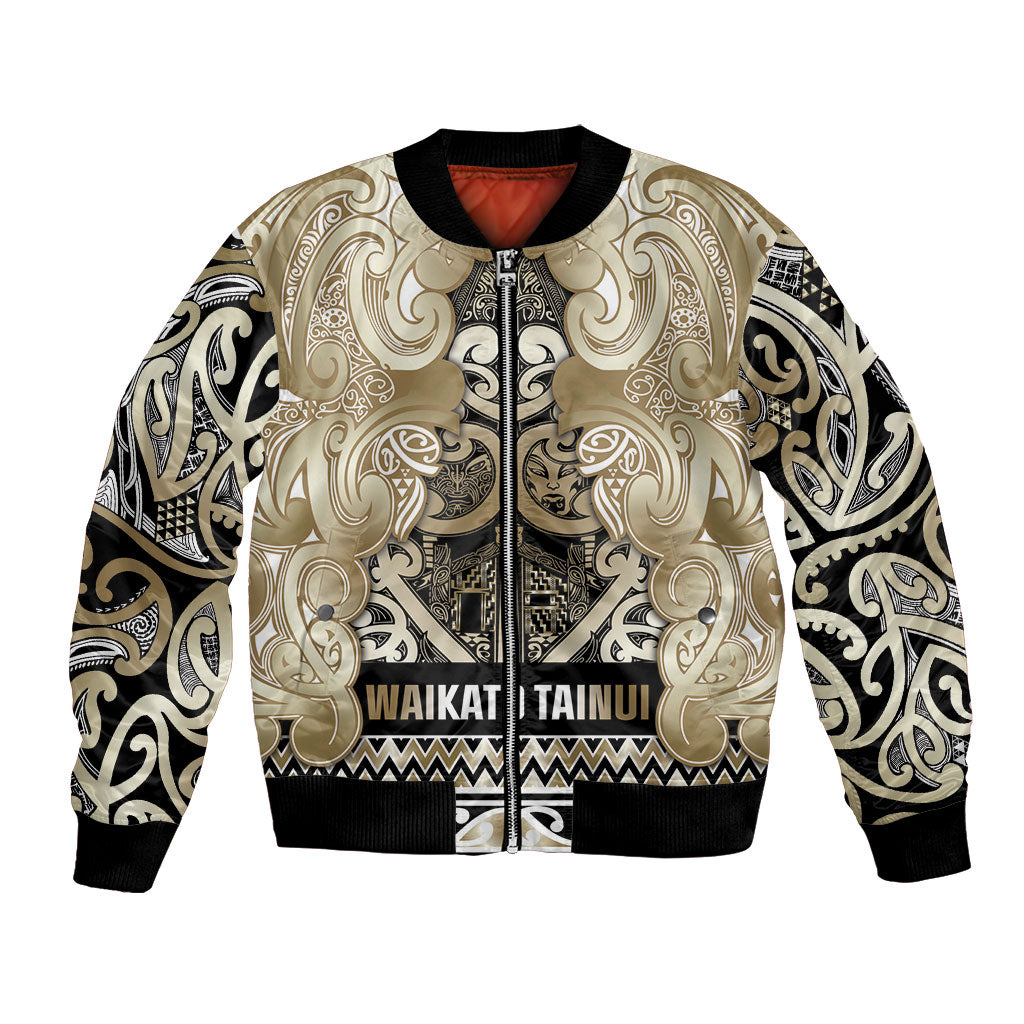 Aotearoa Iwi Waikato Tainui Bomber Jacket Maori Wharenui House Tribal Pattern LT9 Unisex Light Gold - Polynesian Pride