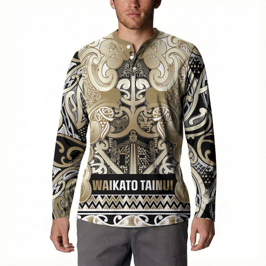 Aotearoa Iwi Waikato Tainui Button Sweatshirt Maori Wharenui House Tribal Pattern LT9 - Polynesian Pride
