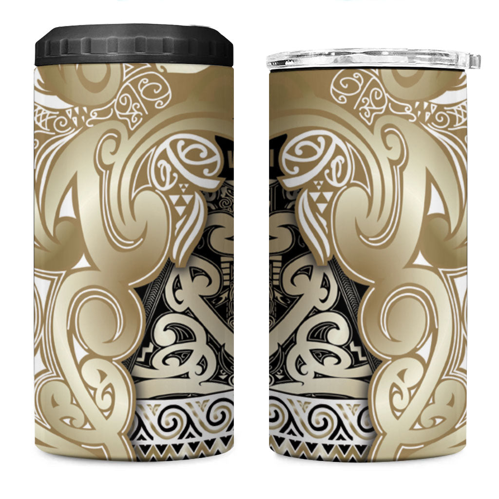 Aotearoa Iwi Waikato Tainui 4 in 1 Can Cooler Tumbler Maori Wharenui House Tribal Pattern LT9 One Size: 16 oz Light Gold - Polynesian Pride