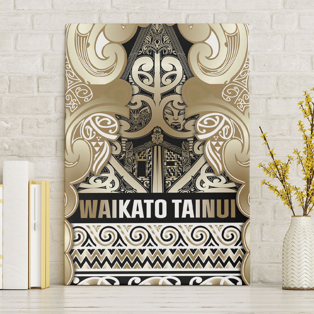 Aotearoa Iwi Waikato Tainui Canvas Wall Art Maori Wharenui House Tribal Pattern LT9 Without Frame Light Gold - Polynesian Pride