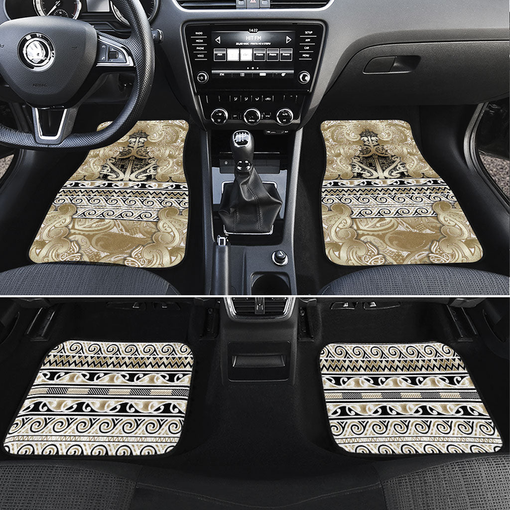 Aotearoa Iwi Waikato Tainui Car Mats Maori Wharenui House Tribal Pattern LT9 Set 4pcs Light Gold - Polynesian Pride