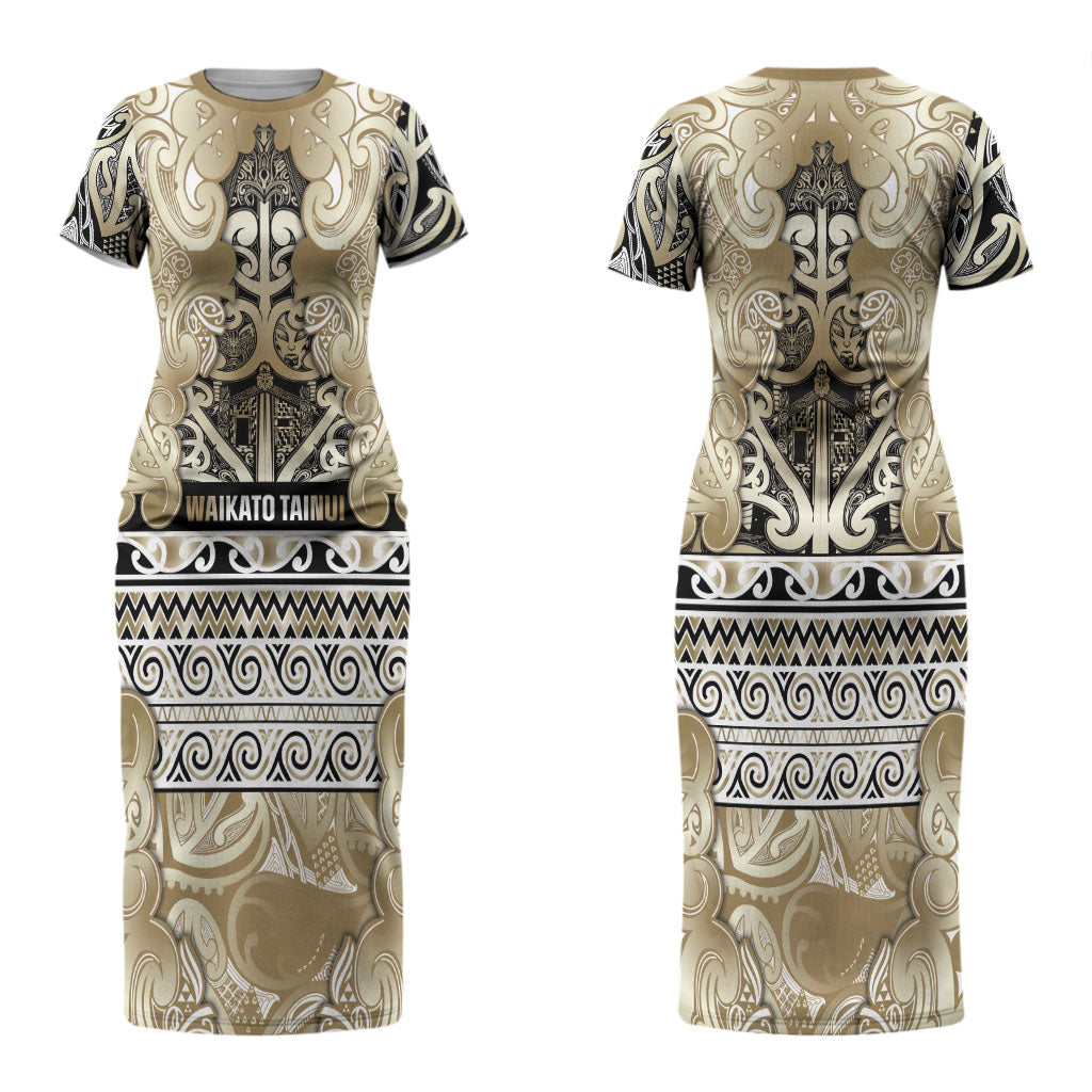 Aotearoa Iwi Waikato Tainui Couples Matching Short Sleeve Bodycon Dress and Hawaiian Shirt Maori Wharenui House Tribal Pattern LT9 - Polynesian Pride