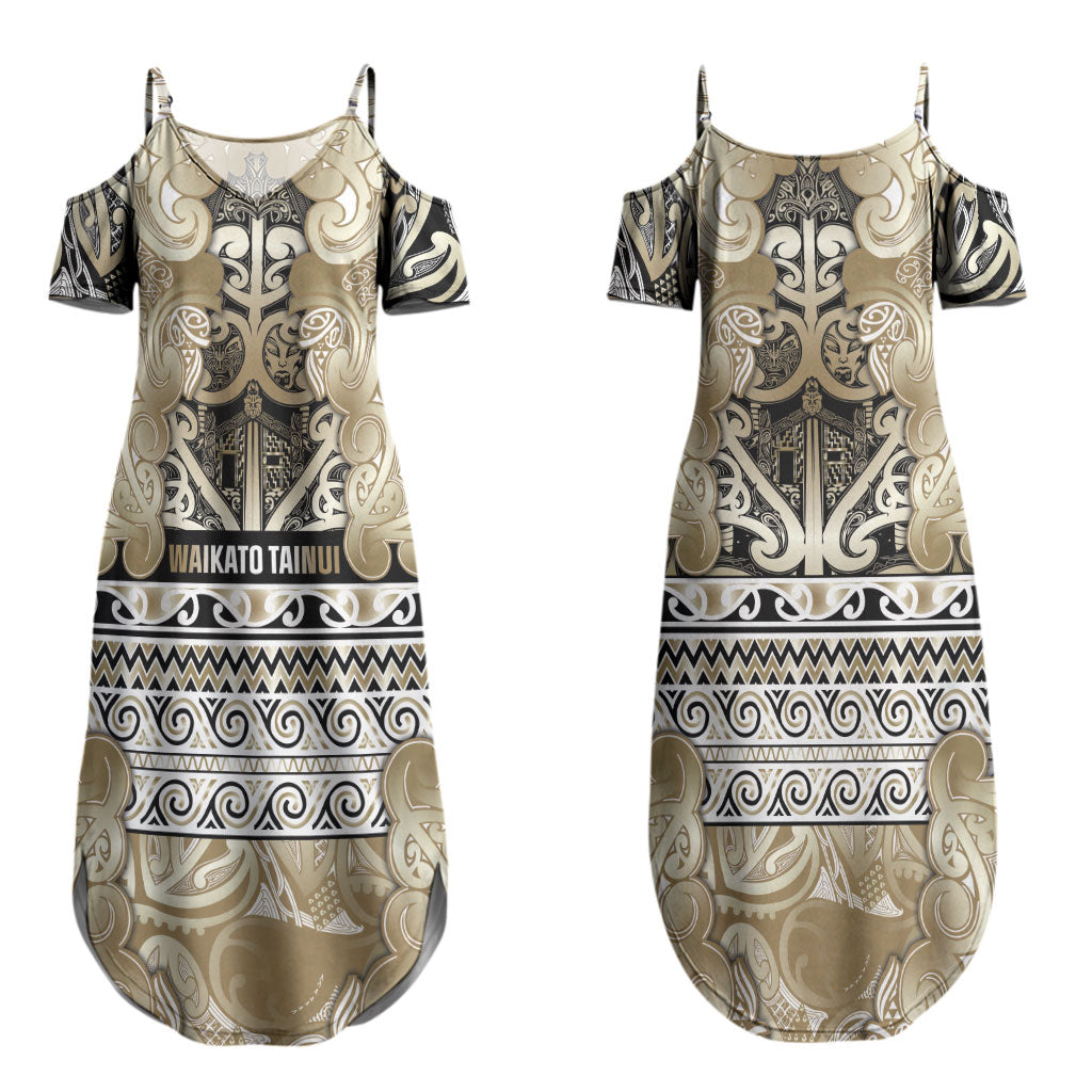 Aotearoa Iwi Waikato Tainui Couples Matching Summer Maxi Dress and Long Sleeve Button Shirt Maori Wharenui House Tribal Pattern LT9 - Polynesian Pride