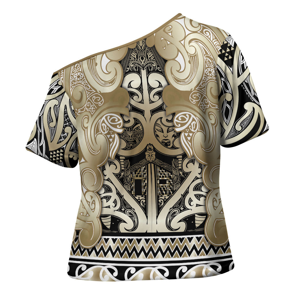 Aotearoa Iwi Waikato Tainui Cross Shoulder Shirt Maori Wharenui House Tribal Pattern LT9 - Polynesian Pride