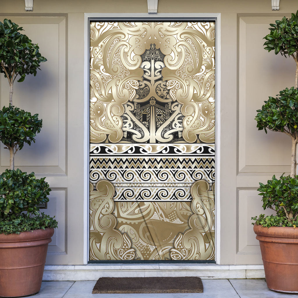 Aotearoa Iwi Waikato Tainui Door Cover Maori Wharenui House Tribal Pattern LT9 Light Gold - Polynesian Pride