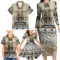 Aotearoa Iwi Waikato Tainui Family Matching Long Sleeve Bodycon Dress and Hawaiian Shirt Maori Wharenui House Tribal Pattern LT9 - Polynesian Pride