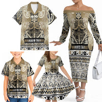 Aotearoa Iwi Waikato Tainui Family Matching Off The Shoulder Long Sleeve Dress and Hawaiian Shirt Maori Wharenui House Tribal Pattern LT9 - Polynesian Pride