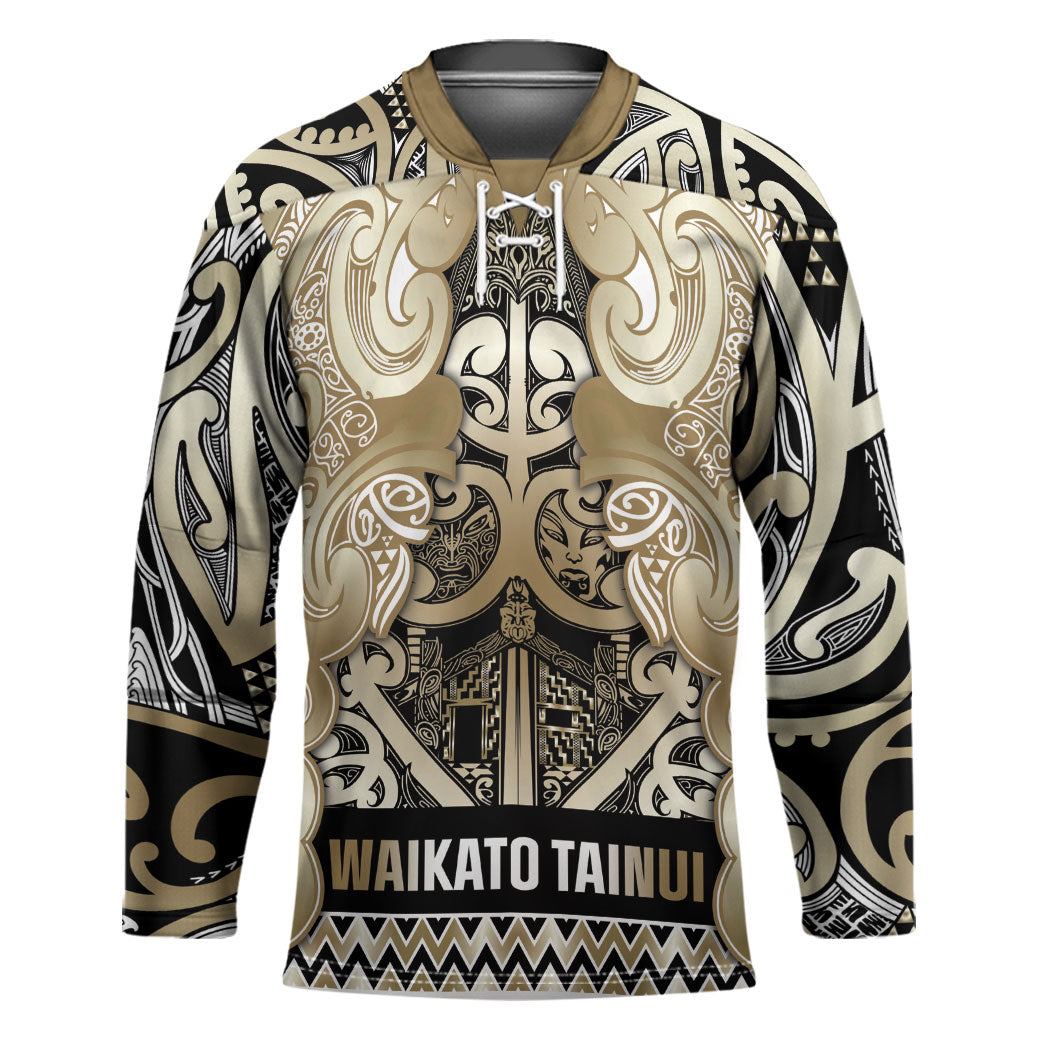 Aotearoa Iwi Waikato Tainui Hockey Jersey Maori Wharenui House Tribal Pattern LT9 Unisex Light Gold - Polynesian Pride