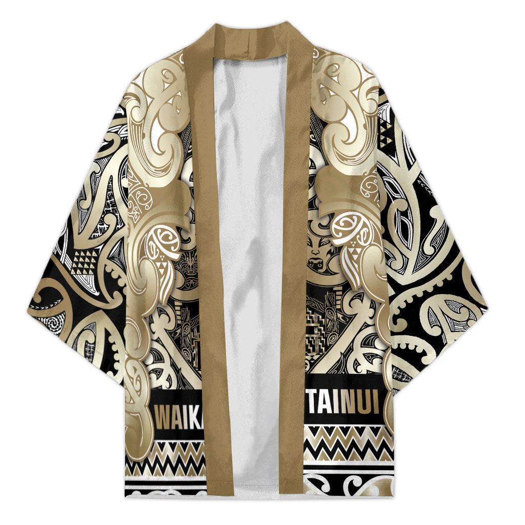 Aotearoa Iwi Waikato Tainui Kimono Maori Wharenui House Tribal Pattern LT9 Unisex Light Gold - Polynesian Pride