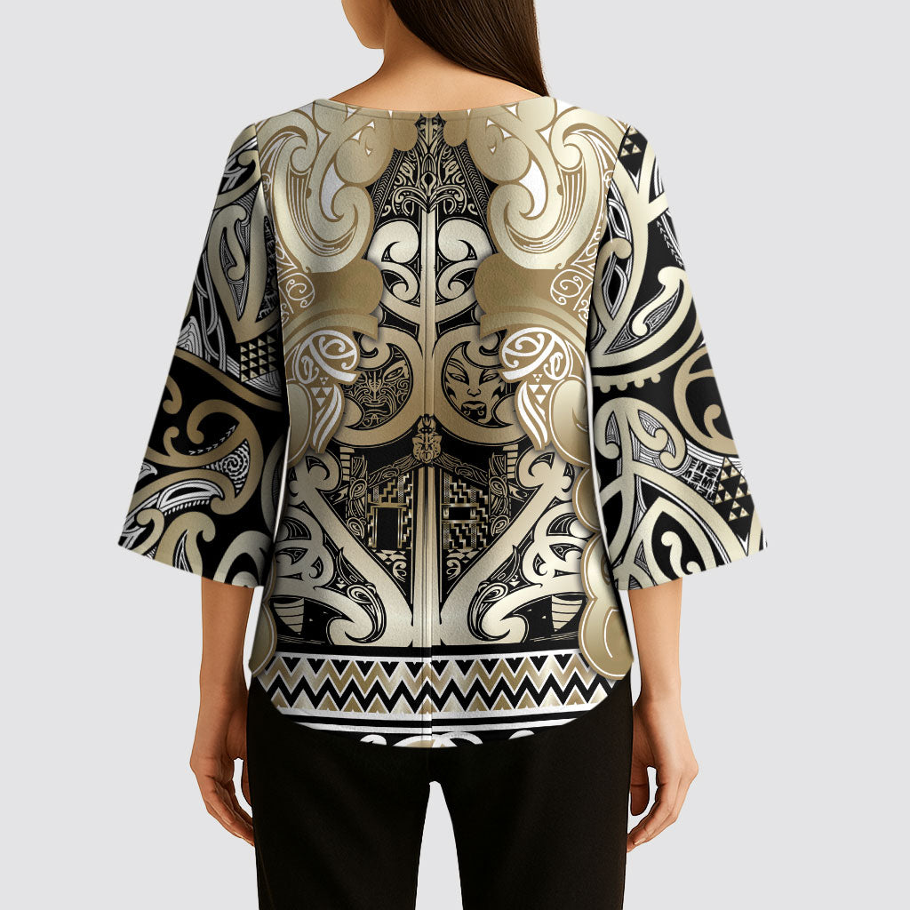 Aotearoa Iwi Waikato Tainui Kimono Sleeve Blouse Maori Wharenui House Tribal Pattern LT9 - Polynesian Pride