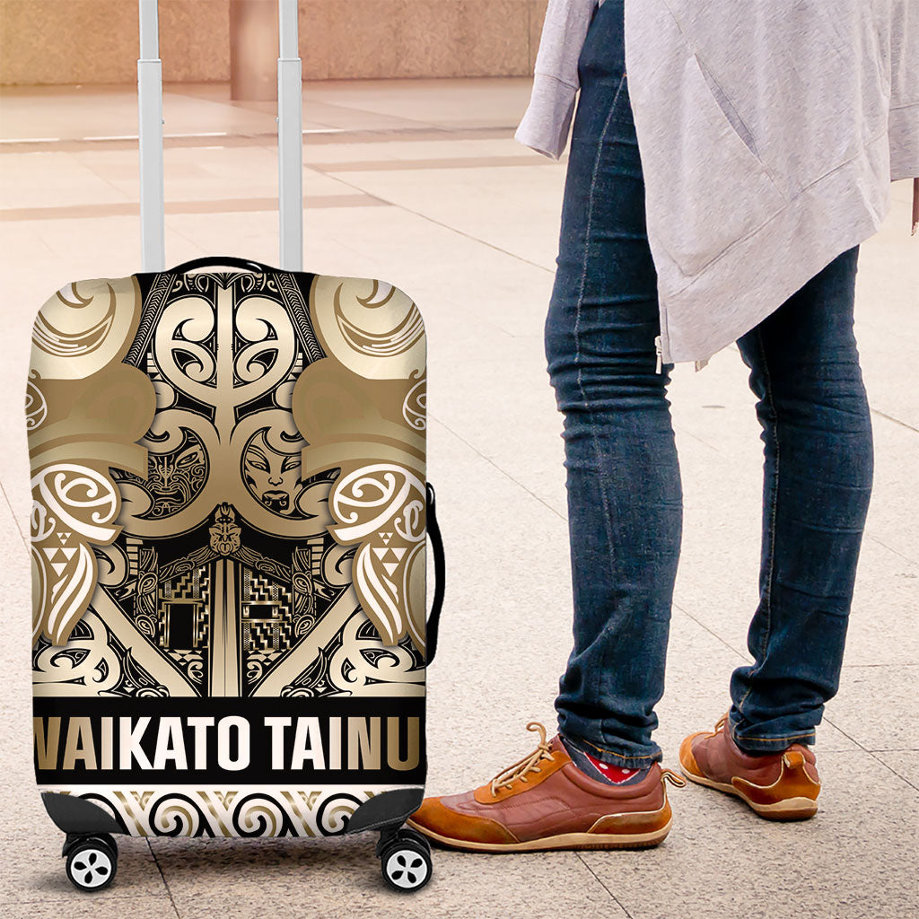 Aotearoa Iwi Waikato Tainui Luggage Cover Maori Wharenui House Tribal Pattern LT9 Light Gold - Polynesian Pride