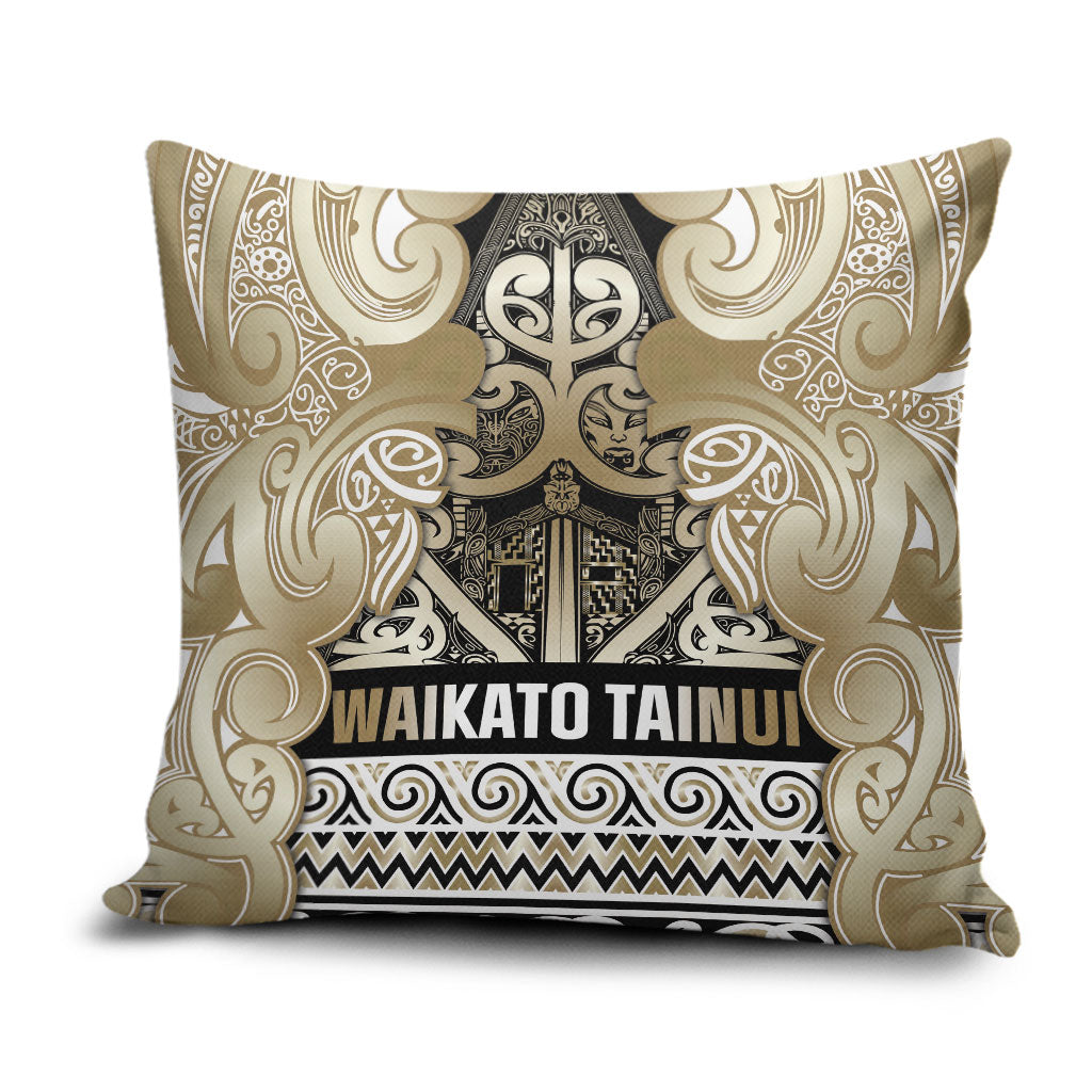 Aotearoa Iwi Waikato Tainui Pillow Cover Maori Wharenui House Tribal Pattern LT9 Light Gold - Polynesian Pride