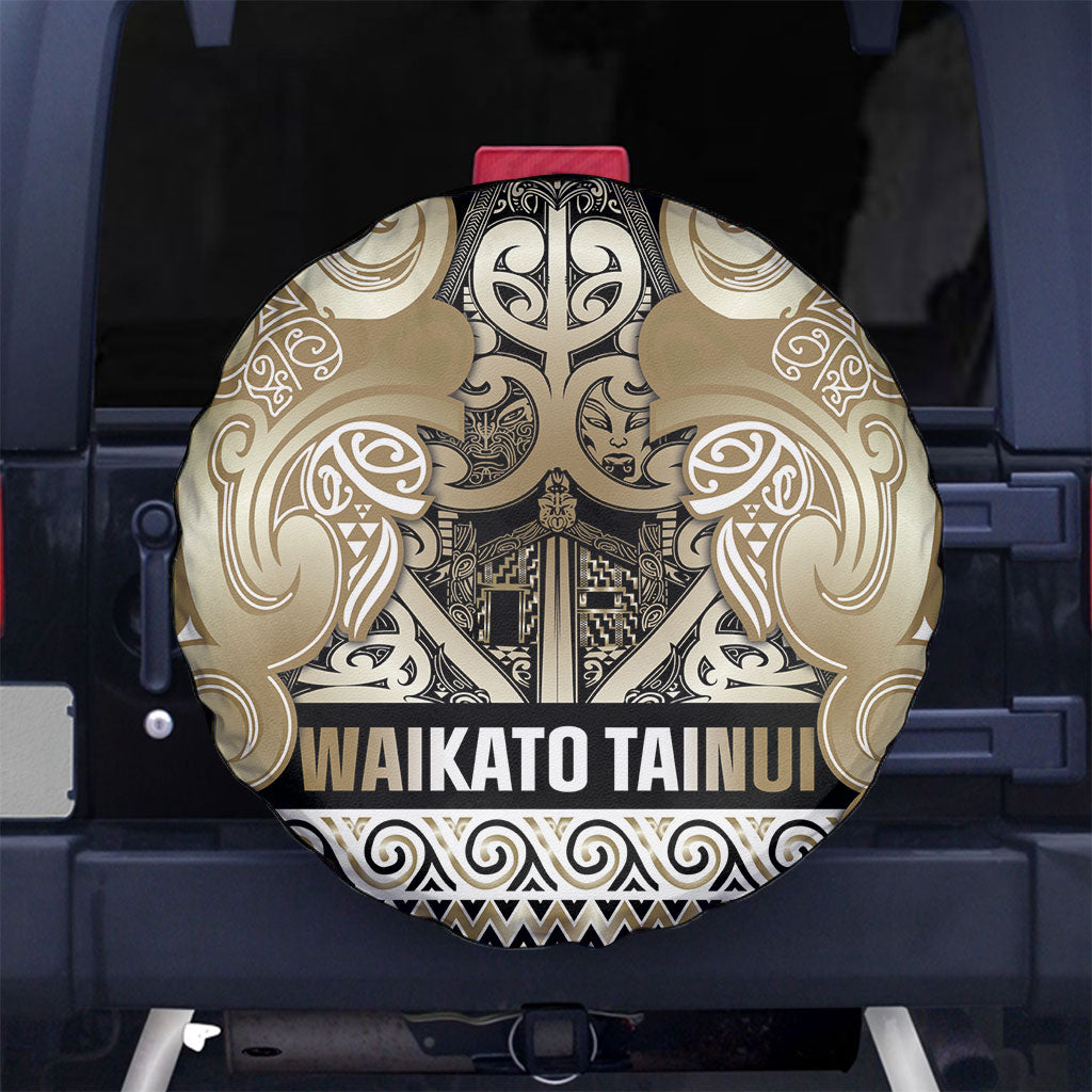 Aotearoa Iwi Waikato Tainui Spare Tire Cover Maori Wharenui House Tribal Pattern LT9 No hole Light Gold - Polynesian Pride