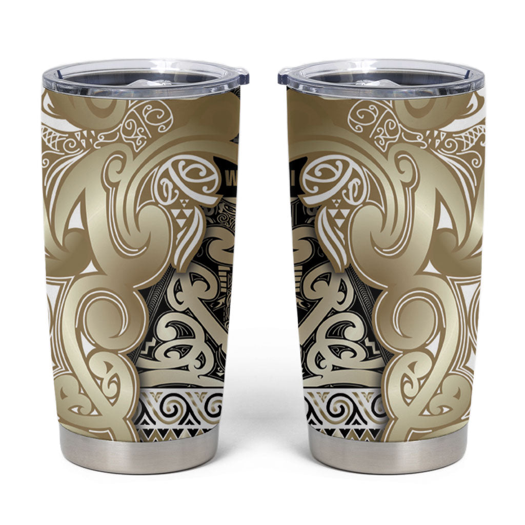 Aotearoa Iwi Waikato Tainui Tumbler Cup Maori Wharenui House Tribal Pattern LT9 Light Gold - Polynesian Pride