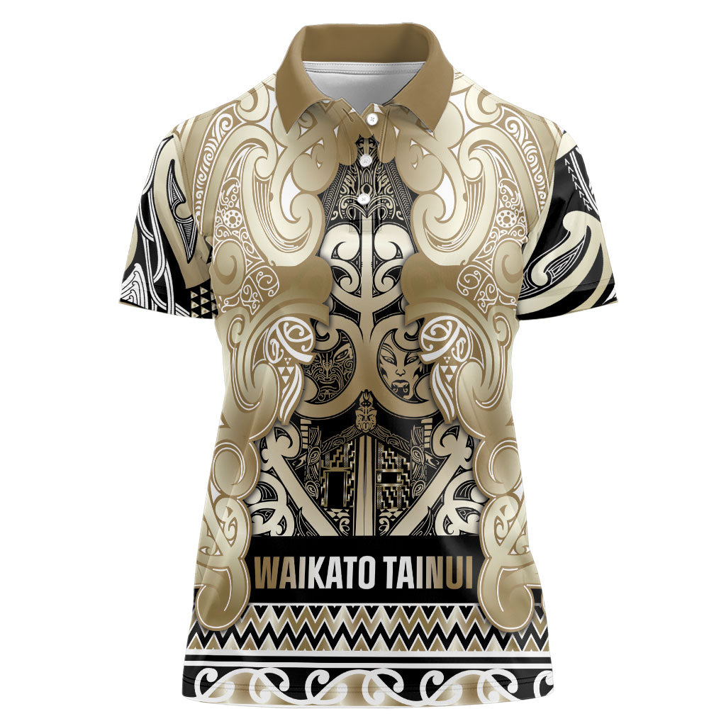 Aotearoa Iwi Waikato Tainui Women Polo Shirt Maori Wharenui House Tribal Pattern LT9 Female Light Gold - Polynesian Pride