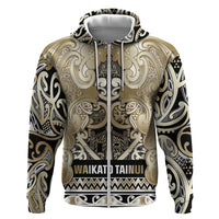 Aotearoa Iwi Waikato Tainui Zip Hoodie Maori Wharenui House Tribal Pattern LT9 Zip Hoodie Light Gold - Polynesian Pride