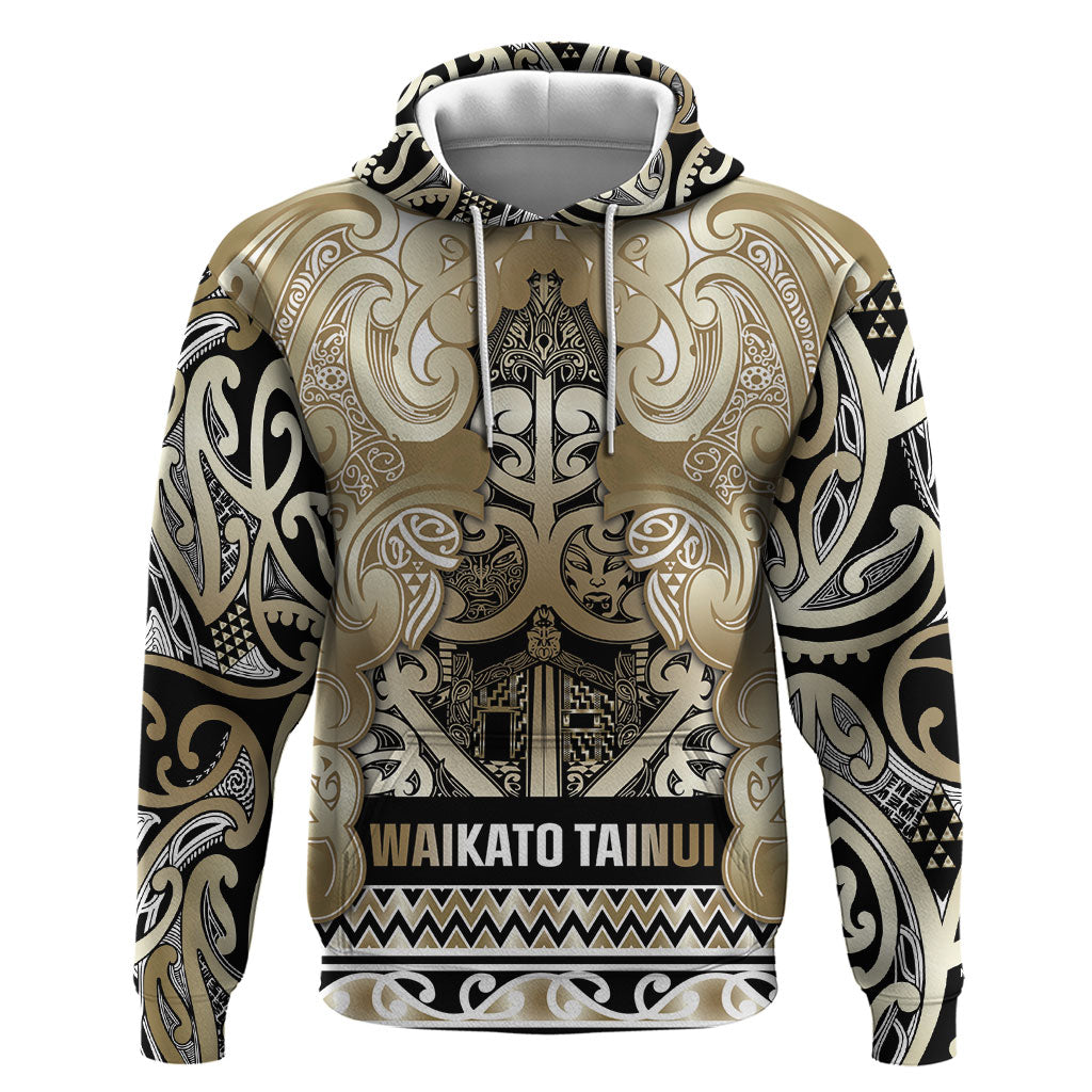 Aotearoa Iwi Waikato Tainui Zip Hoodie Maori Wharenui House Tribal Pattern LT9 Pullover Hoodie Light Gold - Polynesian Pride