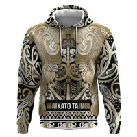Aotearoa Iwi Waikato Tainui Zip Hoodie Maori Wharenui House Tribal Pattern LT9 Pullover Hoodie Light Gold - Polynesian Pride