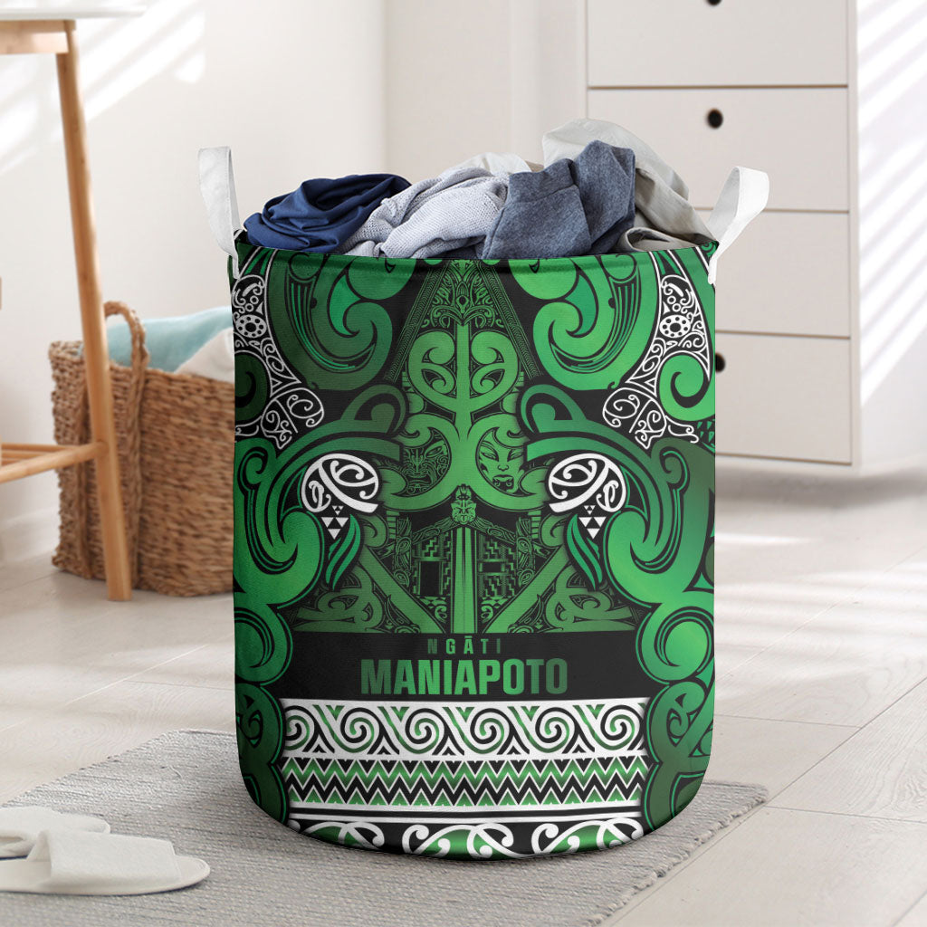 Aotearoa Iwi Ngati Maniapoto Laundry Basket Maori Wharenui House Tribal Pattern LT9 Dark green - Polynesian Pride