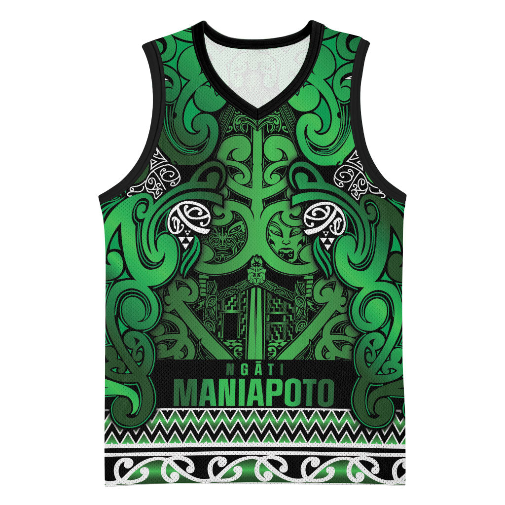 Aotearoa Iwi Ngati Maniapoto Basketball Jersey Maori Wharenui House Tribal Pattern LT9 Unisex Dark green - Polynesian Pride