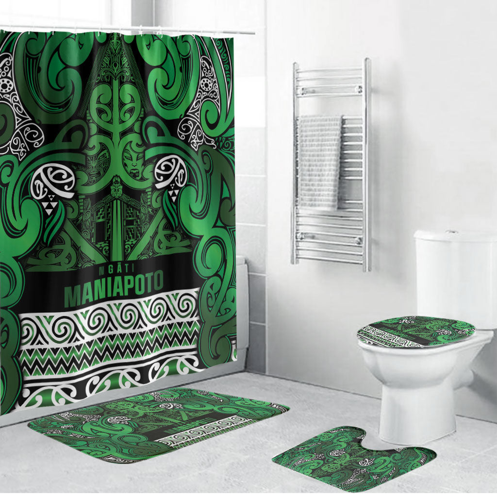 Aotearoa Iwi Ngati Maniapoto Bathroom Set Maori Wharenui House Tribal Pattern LT9 Bathroom Set (4 pcs) Dark green - Polynesian Pride