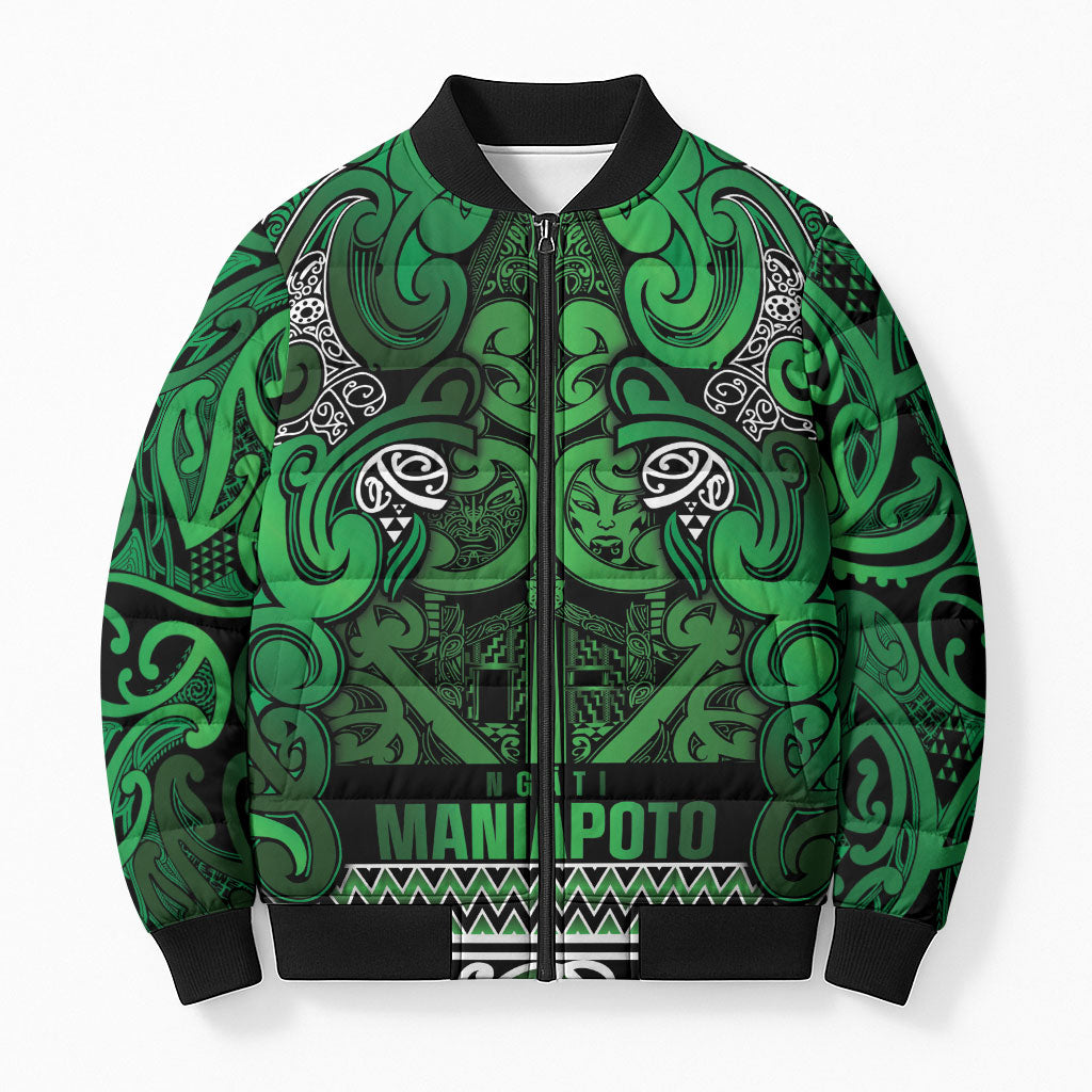 Aotearoa Iwi Ngati Maniapoto Bomber Puffer Jacket Maori Wharenui House Tribal Pattern LT9 Unisex Dark green - Polynesian Pride