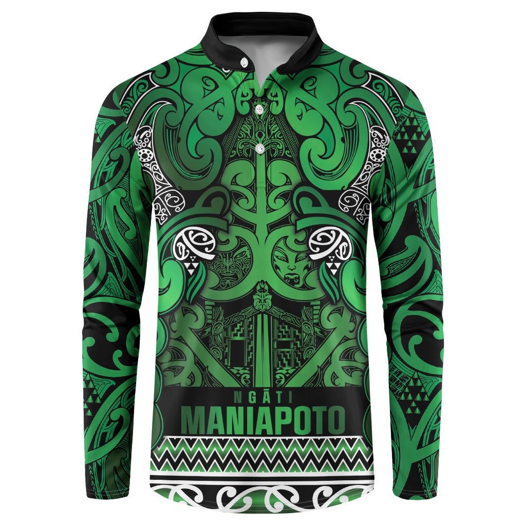 Aotearoa Iwi Ngati Maniapoto Button Sweatshirt Maori Wharenui House Tribal Pattern LT9 Dark green - Polynesian Pride