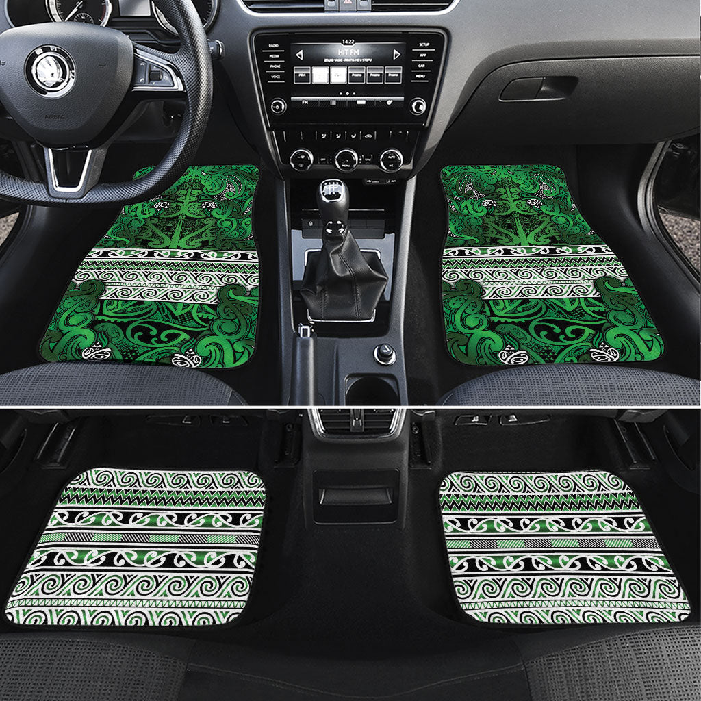 Aotearoa Iwi Ngati Maniapoto Car Mats Maori Wharenui House Tribal Pattern LT9 Set 4pcs Dark green - Polynesian Pride