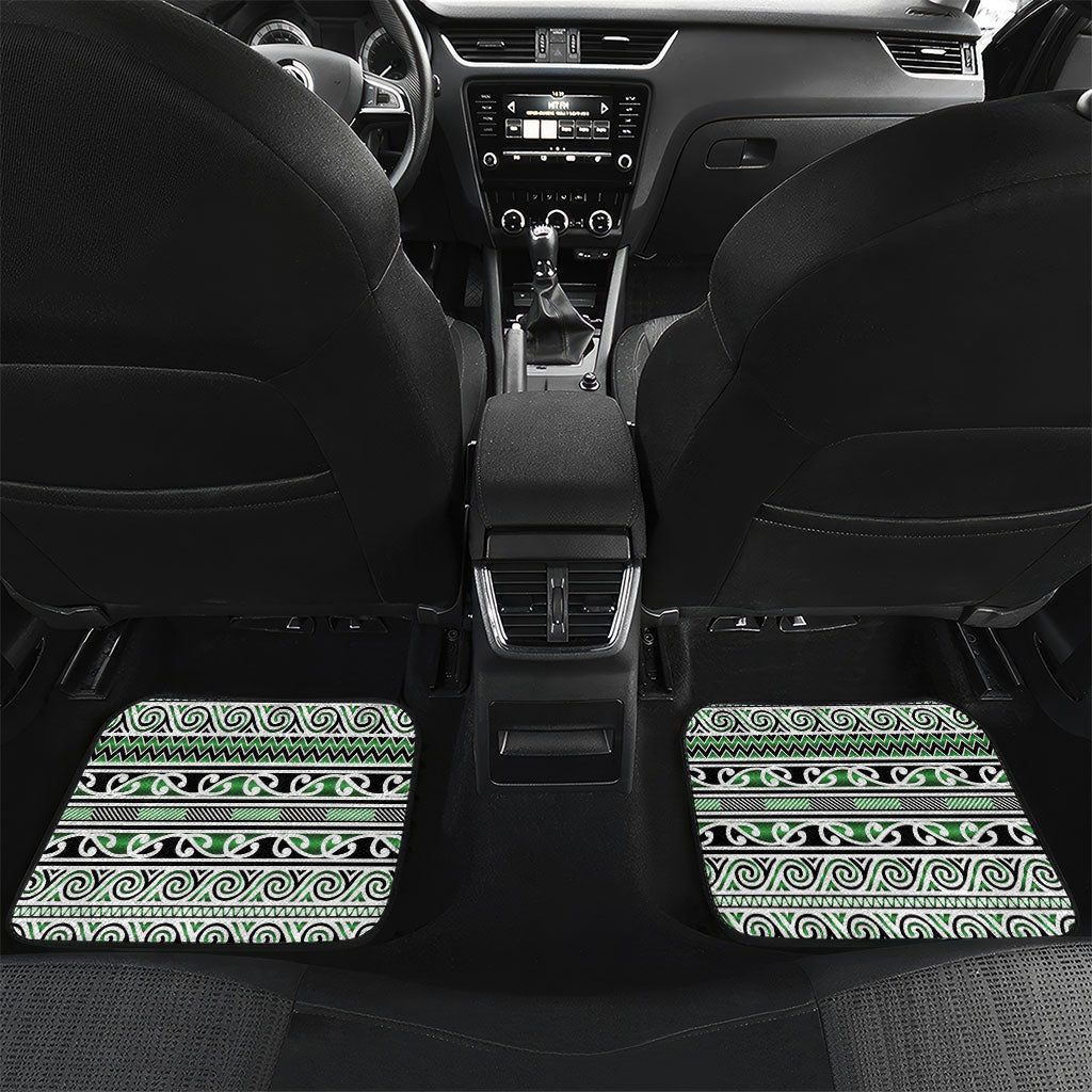 Aotearoa Iwi Ngati Maniapoto Car Mats Maori Wharenui House Tribal Pattern LT9 Set 2pcs - Back Dark green - Polynesian Pride