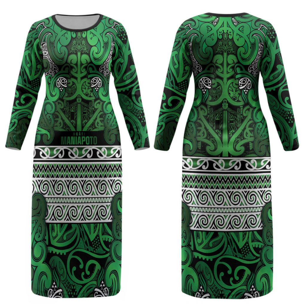 Aotearoa Iwi Ngati Maniapoto Couples Matching Long Sleeve Bodycon Dress and Hawaiian Shirt Maori Wharenui House Tribal Pattern LT9 - Polynesian Pride