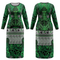 Aotearoa Iwi Ngati Maniapoto Couples Matching Long Sleeve Bodycon Dress and Hawaiian Shirt Maori Wharenui House Tribal Pattern LT9 - Polynesian Pride