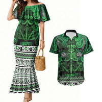 Aotearoa Iwi Ngati Maniapoto Couples Matching Mermaid Dress and Hawaiian Shirt Maori Wharenui House Tribal Pattern LT9 Dark green - Polynesian Pride