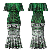 Aotearoa Iwi Ngati Maniapoto Family Matching Mermaid Dress and Hawaiian Shirt Maori Wharenui House Tribal Pattern LT9 Mom's Dress Dark green - Polynesian Pride