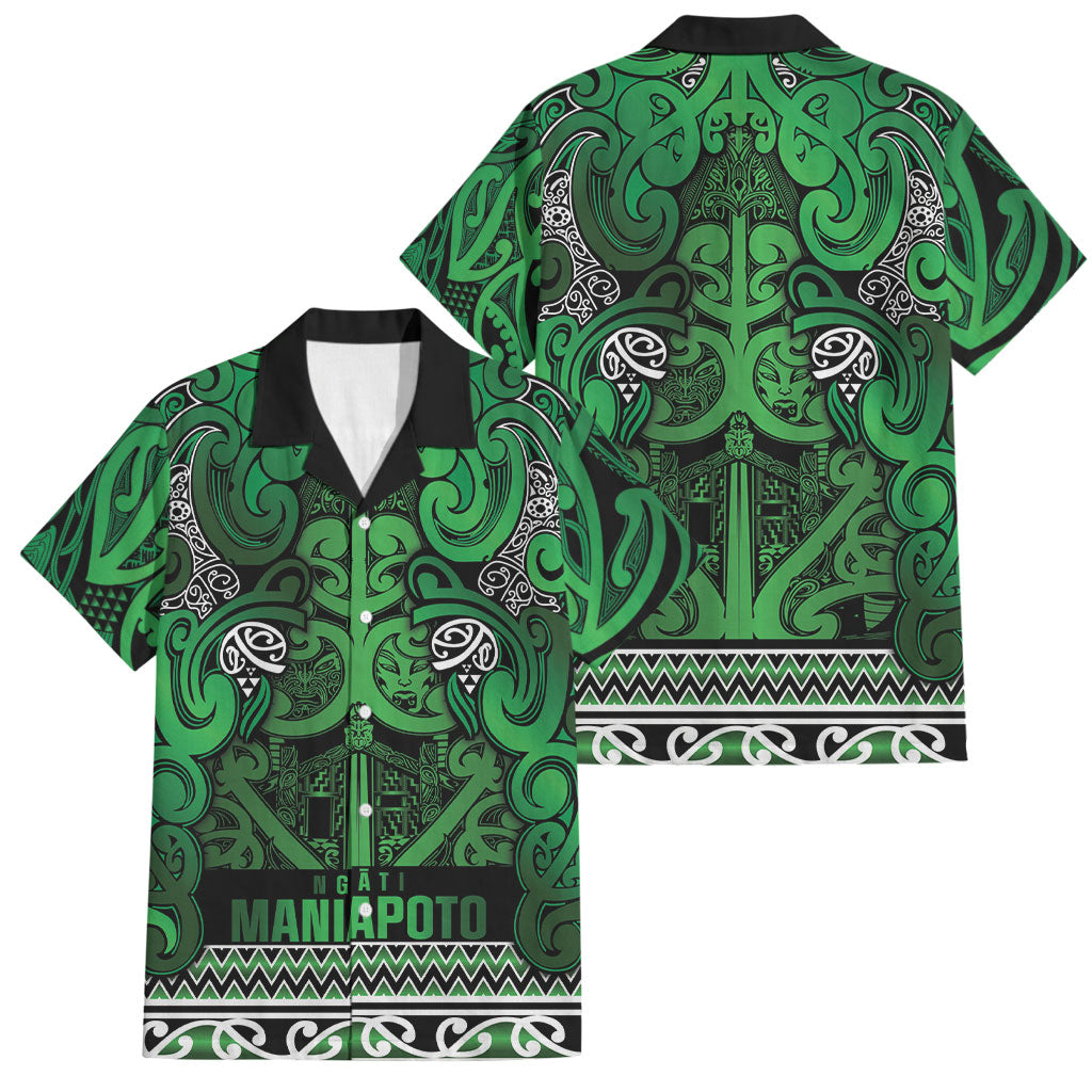 Aotearoa Iwi Ngati Maniapoto Family Matching Mermaid Dress and Hawaiian Shirt Maori Wharenui House Tribal Pattern LT9 Dad's Shirt - Short Sleeve Dark green - Polynesian Pride