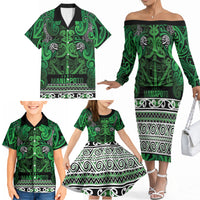 Aotearoa Iwi Ngati Maniapoto Family Matching Off The Shoulder Long Sleeve Dress and Hawaiian Shirt Maori Wharenui House Tribal Pattern LT9 - Polynesian Pride