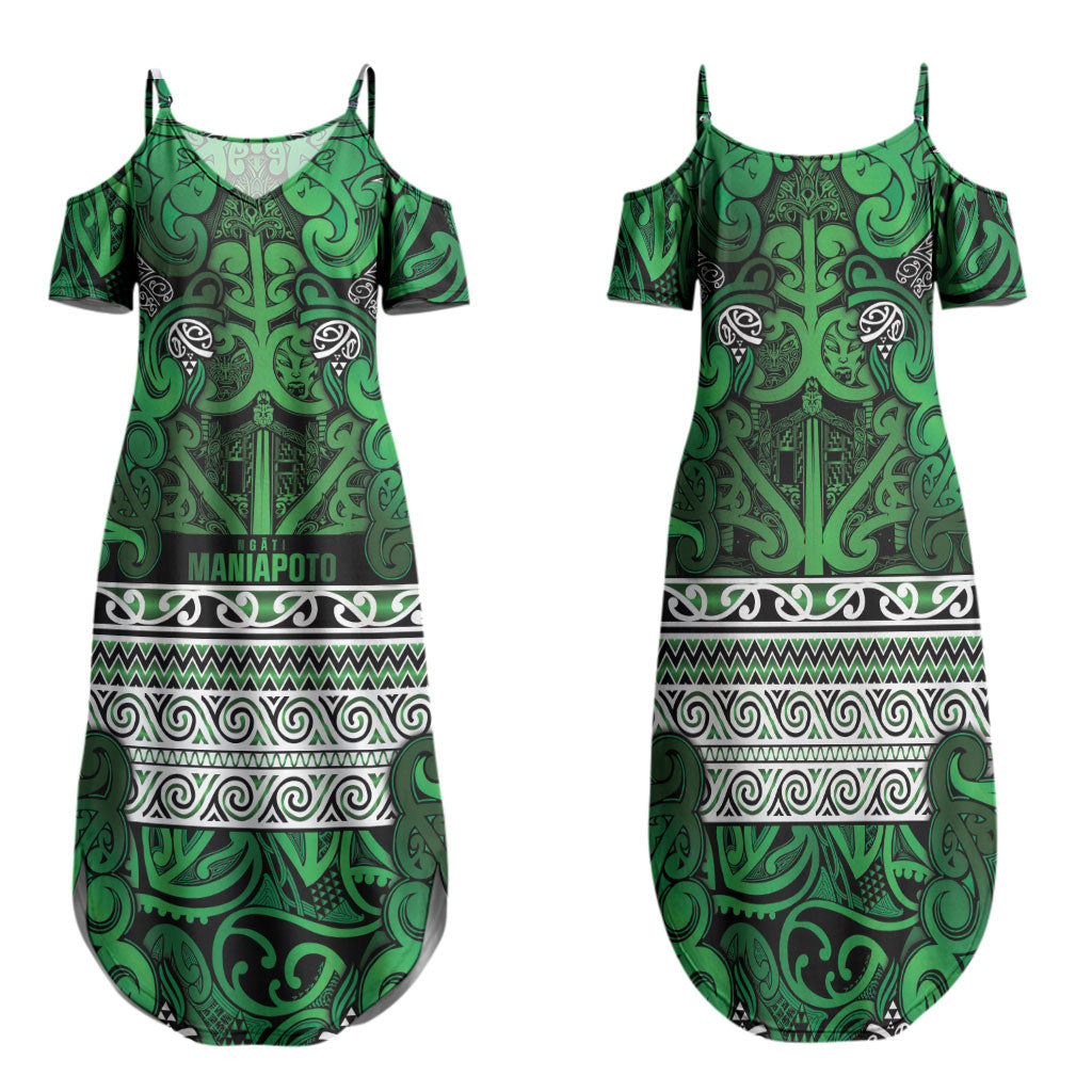 Aotearoa Iwi Ngati Maniapoto Family Matching Summer Maxi Dress and Hawaiian Shirt Maori Wharenui House Tribal Pattern LT9 Mom's Dress Dark green - Polynesian Pride